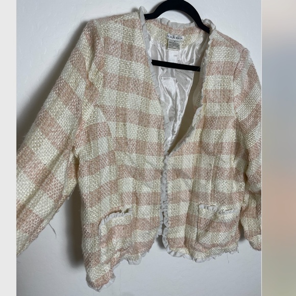 Tweed Checkered Plaid Holiday Elegant Party Frill Girly Work Business Art Jacket - Picture 3 of 7